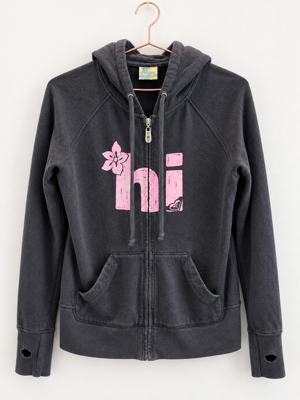 Roxy Black Zip Hoodie with Pink Logo